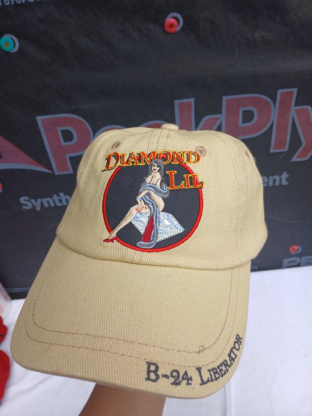 Diamond Lil Embroidered Tan Baseball Cap